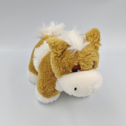 Peluche cheval beige blanc collier rouge FIZZY