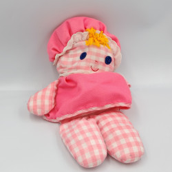 Ancienne peluche poupée chiffon rose carreaux FISHER PRICE 1975 Vintage rare
