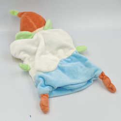 Doudou plat marionnette lutin blanc bleu vert rouge BABY LUNA