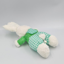 Doudou lapin blanc vert pois carreaux FIZZY