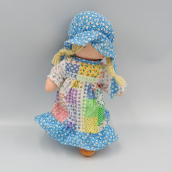 Ancienne poupée chiffon bleu rose blanc jaune fleurs HOLLY HOBBIE