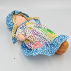 Ancienne poupée chiffon bleu rose blanc jaune fleurs HOLLY HOBBIE