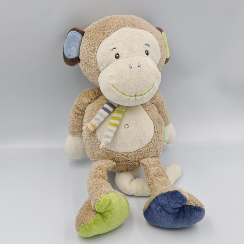 Doudou singe beige bleu vert BABYSUN
