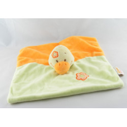 Doudou plat canard vert orange fleur DOUKIDOU