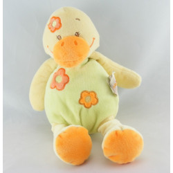 Doudou plat canard vert orange fleur DOUKIDOU