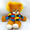 Ancienne peluche chat lion marron blanc carreaux rouge bleu jaune