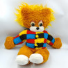 Ancienne peluche chat lion marron blanc carreaux rouge bleu jaune