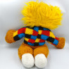 Ancienne peluche chat lion marron blanc carreaux rouge bleu jaune