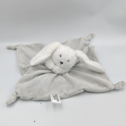 Doudou plat lapin blanc gris BMSTORES