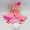 Doudou plat lapin rose vichy foulard jaune JEMINI