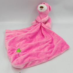 Doudou ours mouchoir rose coeur vert BABYPLAY BBSKY