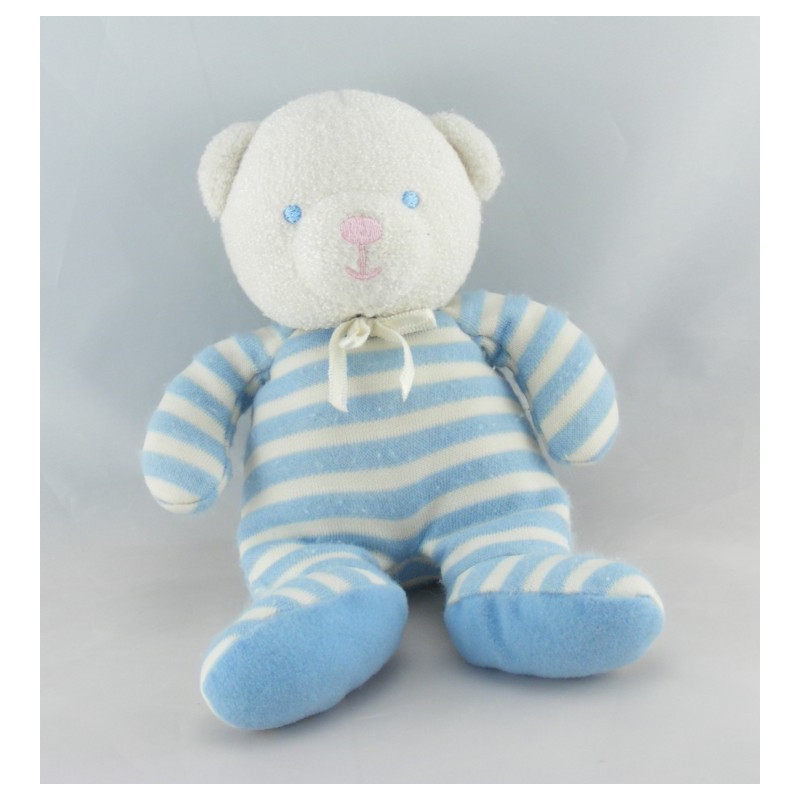 Doudou hochet luminou ours rayé bleu JEMINI