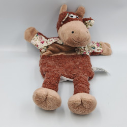 Doudou plat marionnette vache beige rouge fleurs COCKTAIL SCANDINAVE