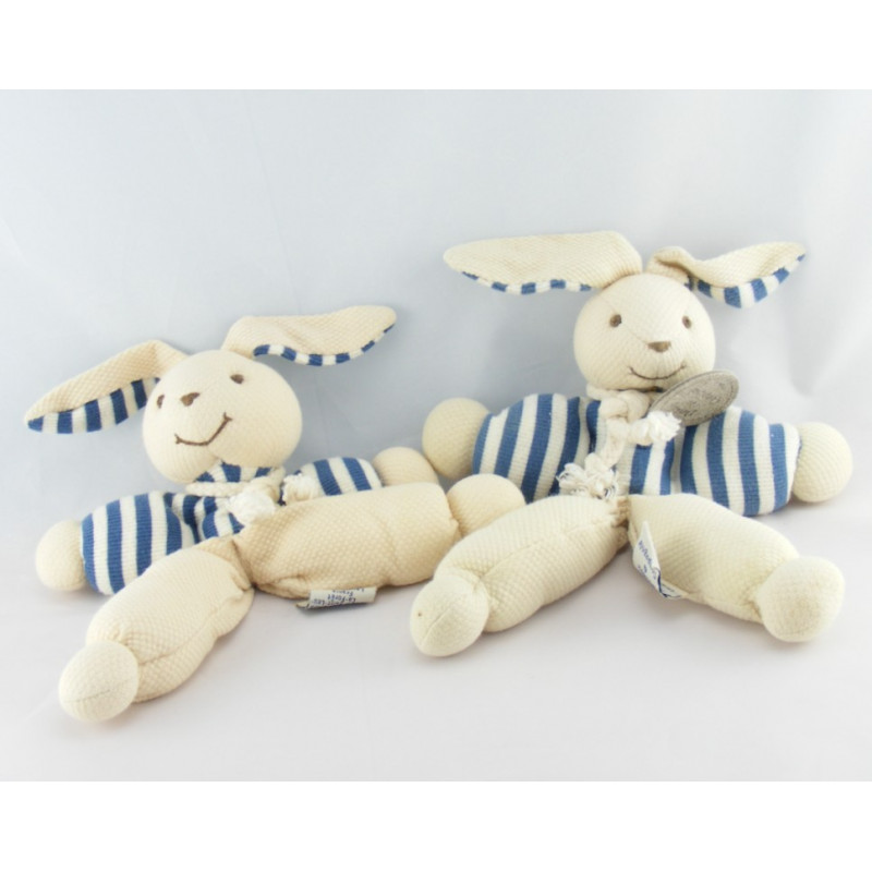 Doudou et compagnie pantin hochet lapin rayé bleu