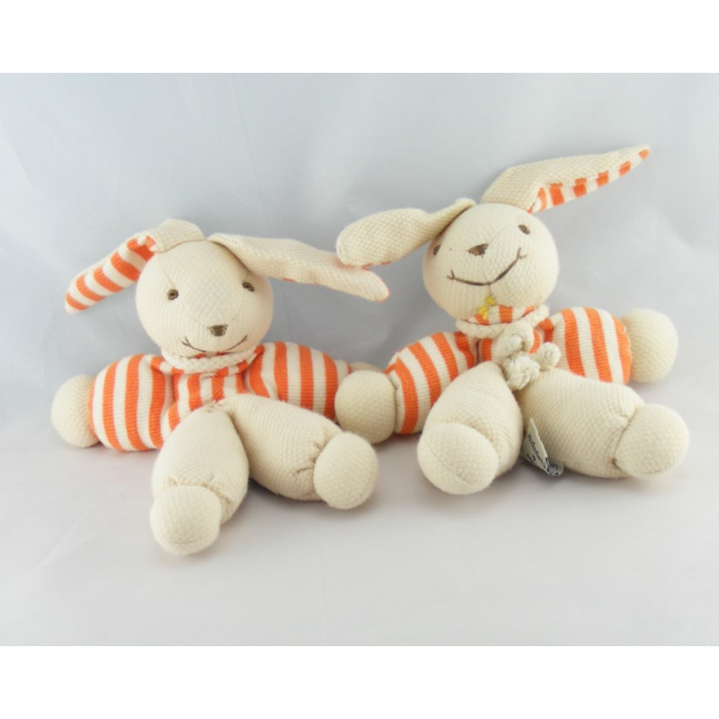 Doudou et compagnie pantin hochet lapin rayé orange