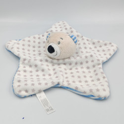 Doudou plat étoile ours blanc bleu gris étoiles TENDERTOYS