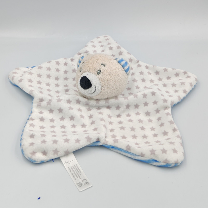 Doudou plat étoile ours blanc bleu gris étoiles TENDERTOYS