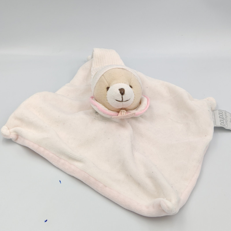 Doudou et compagnie plat ours blanc col rose
