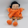 Doudou poupée fille métis robe orange rayé NOUNOURS