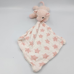 Doudou cochon rose mouchoir blanc rose étoiles