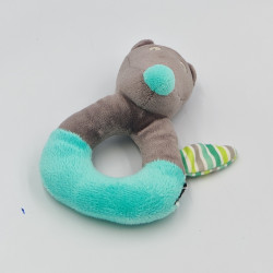 Doudou hochet loup gris bleu vert rayé ORCHESTRA PREMAMAN