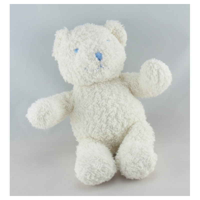 Doudou lapin blanc couture bleu VERTBAUDET