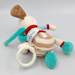 Doudou musical chien blanc bleu rouge beige pois BABY FEHN