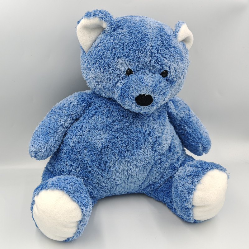 Doudou peluche ours bleu blanc AJENA