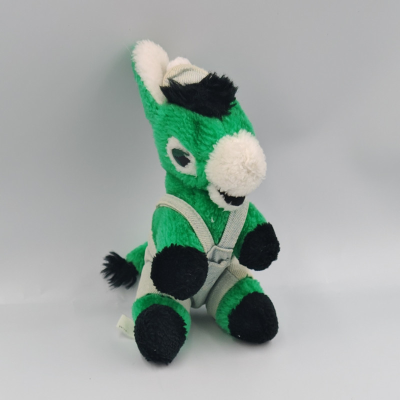 Ancienne peluche ane vert baudet salopette en jean VB