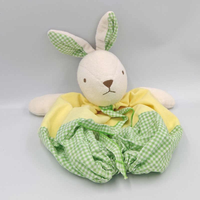 Doudou range pyjama lapin jaune vichy vert AJENA