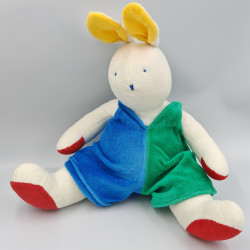 Doudou Lapin blanc bleu vert rouge jaune Moulin Roty