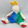 Doudou Lapin blanc bleu vert rouge jaune Moulin Roty