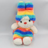 Ancienne peluche lapin rayé bleu rose jaune vert arc en ciel AJENA
