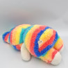 Ancienne peluche lapin rayé bleu rose jaune vert arc en ciel AJENA