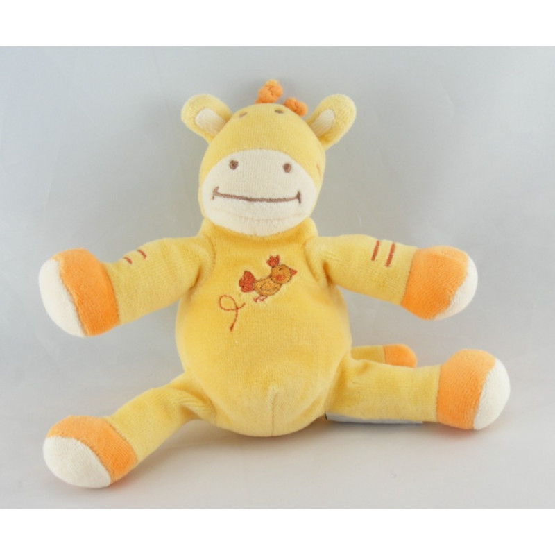 Doudou plat girafe zébre jaune orange oiseau AMTOYS