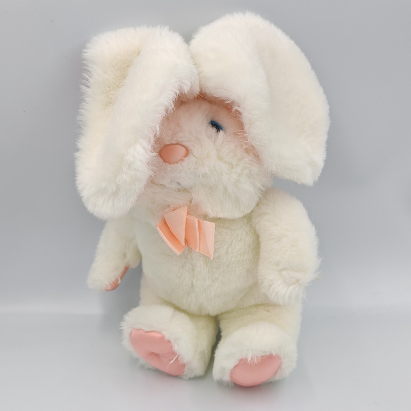 Ancienne peluche lapin blanc rose satin