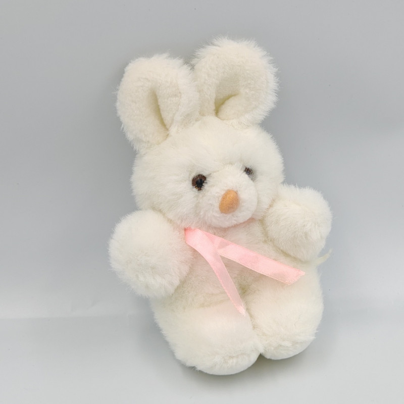 Ancienne peluche lapin blanc noeud rose