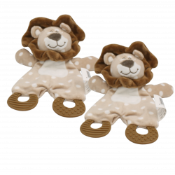 Doudou plat lion dentition marron beige ZDT ACTION TRADING lot de 2