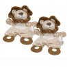 Doudou plat lion dentition marron beige ZDT ACTION TRADING lot de 2