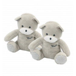 Doudou ours gris blanc rayé Musti Mustela LOT DE 2