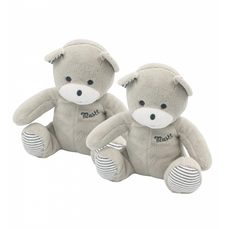 Doudou ours gris blanc rayé Musti Mustela LOT DE 2