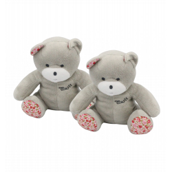 Doudou ours gris rose fleurs Musti Mustela LOT DE 2