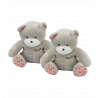 Doudou ours gris rose fleurs Musti Mustela LOT DE 2