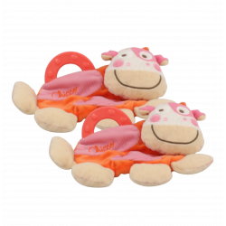 Doudou plat dentition vache orange rose CHICCO Lot de 2