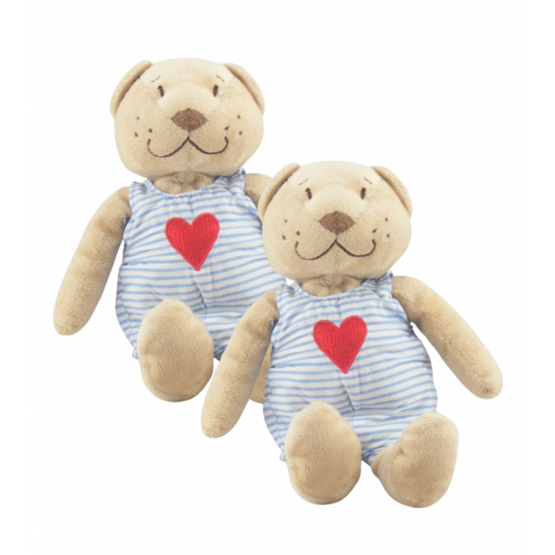 Doudou ours beige rayé bleu coeur rouge IKEA LOT DE 2