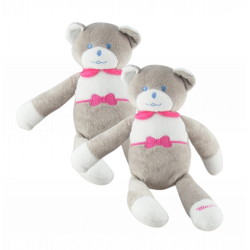 Doudou ours gris blanc noeud rose Musti de Mustela LOT DE 2