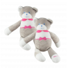 Doudou ours gris blanc noeud rose Musti de Mustela LOT DE 2