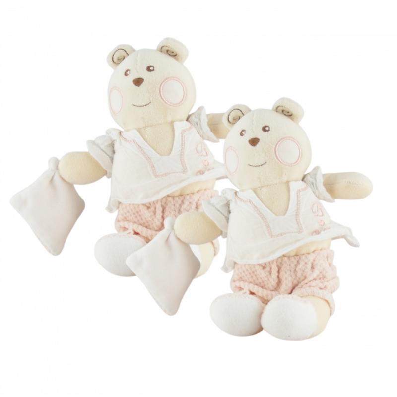 Doudou ours blanc rose mouchoir B coeur Bébé NOUNOURS LOT DE 3