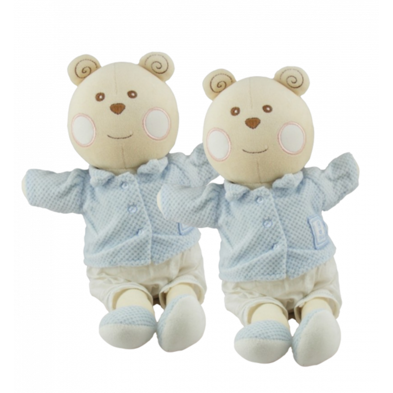 Doudou ours blanc bleu B coeur Bébé NOUNOURS LOT DE 2