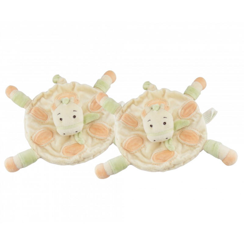 Doudou plat rond ecru orange vert cheval ane KIMBALOO LOT DE 2
